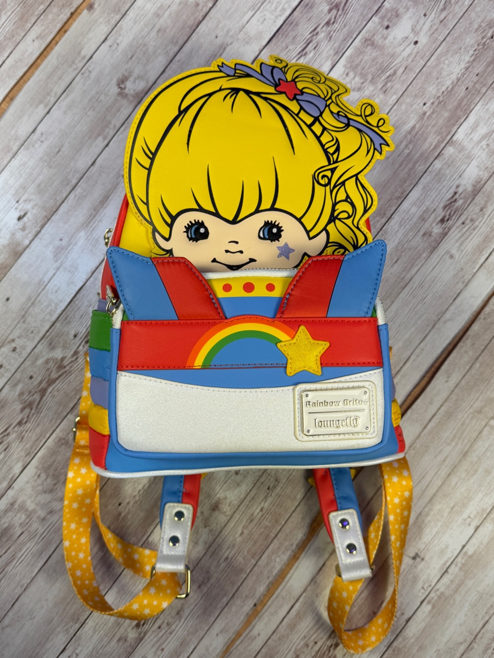Loungefly Rainbow Brite Backpack by Rainbow - Yellow, Red, Blue, White